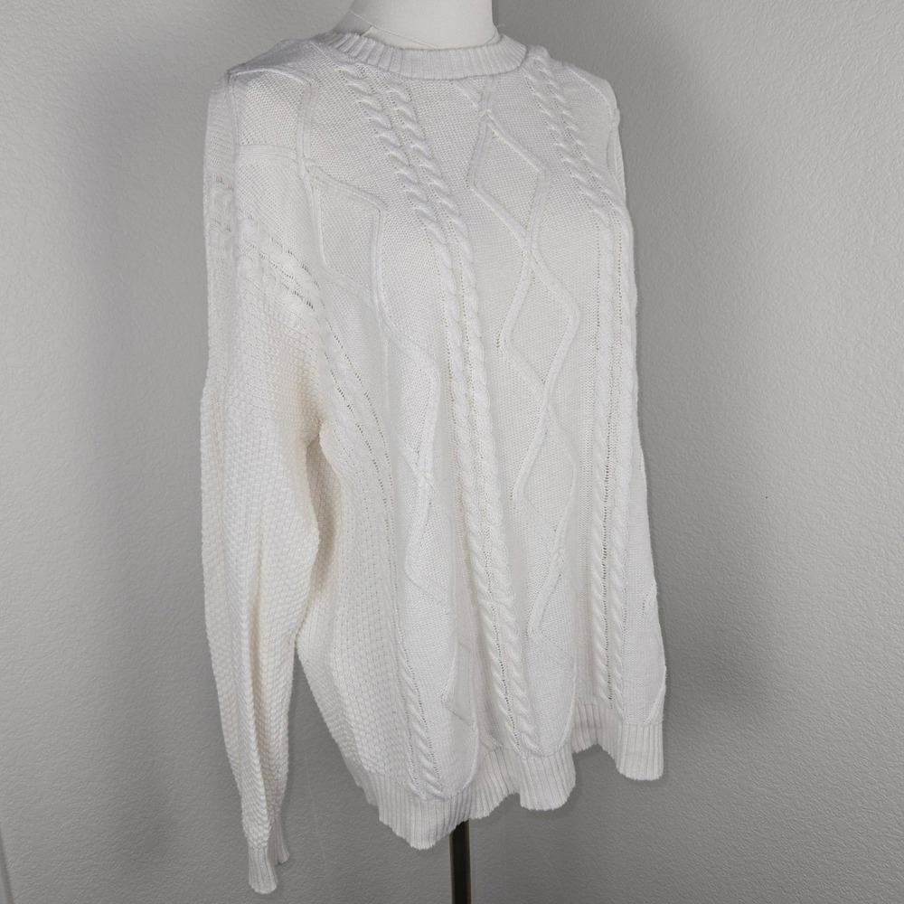 Hollister Cable Knit Sweater Cream White Crewneck Cozy Slim Fit pullover